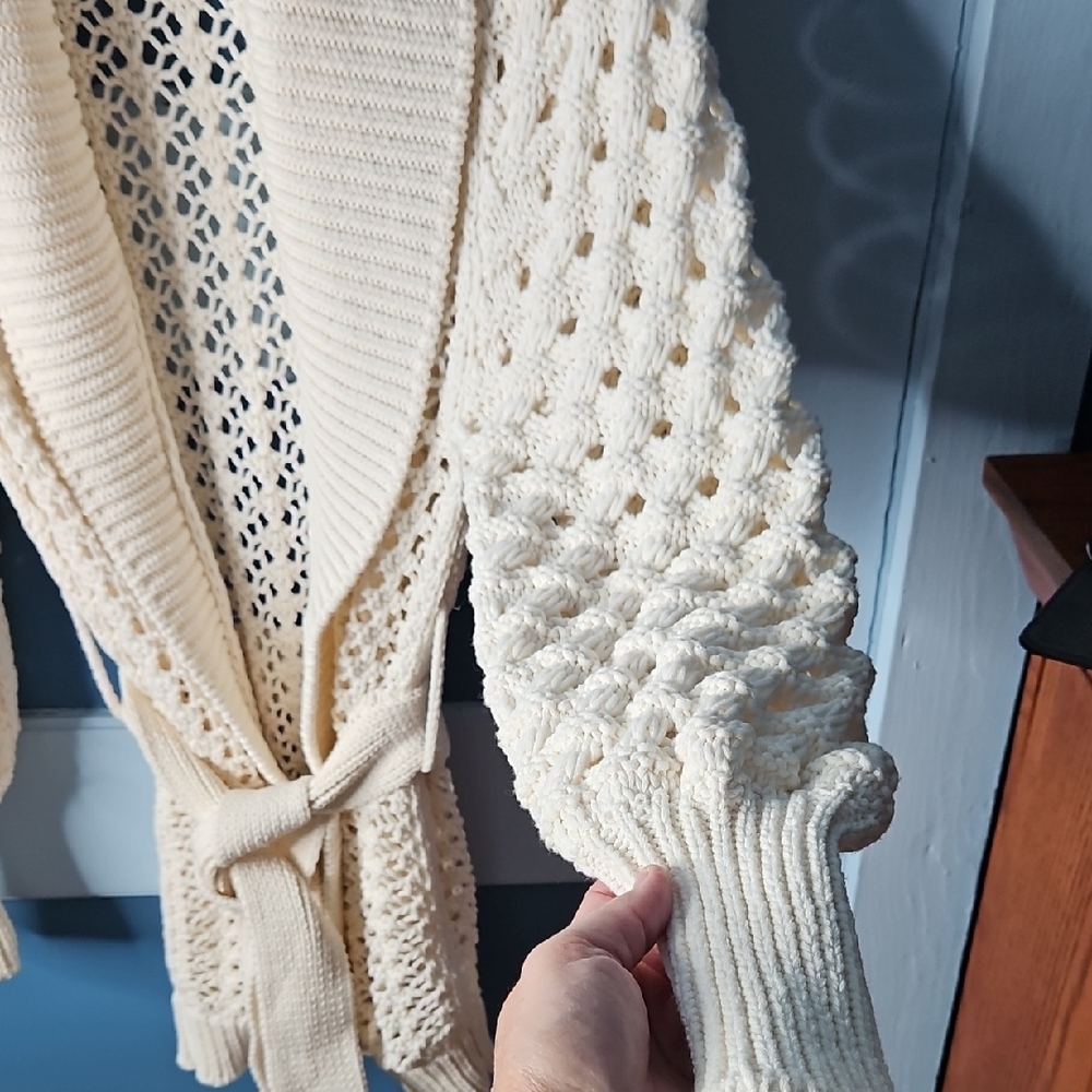 ba&sh Kyr Long Sleeve Open Front Sweater Cardigan ecru/off white Women’s Small - Picture 7 of 13